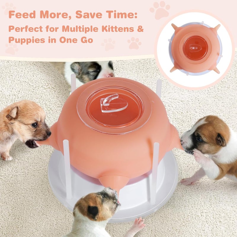 Elevonix Nursing Nipple Puppy Feeders for Multiple Puppies, 200ml Food-Grade Silicone with 4 Adjustable Detachable Nipples, Smooth Flow Nipple for Kitten Bottle Feeding Kit(Pink) - Image 2